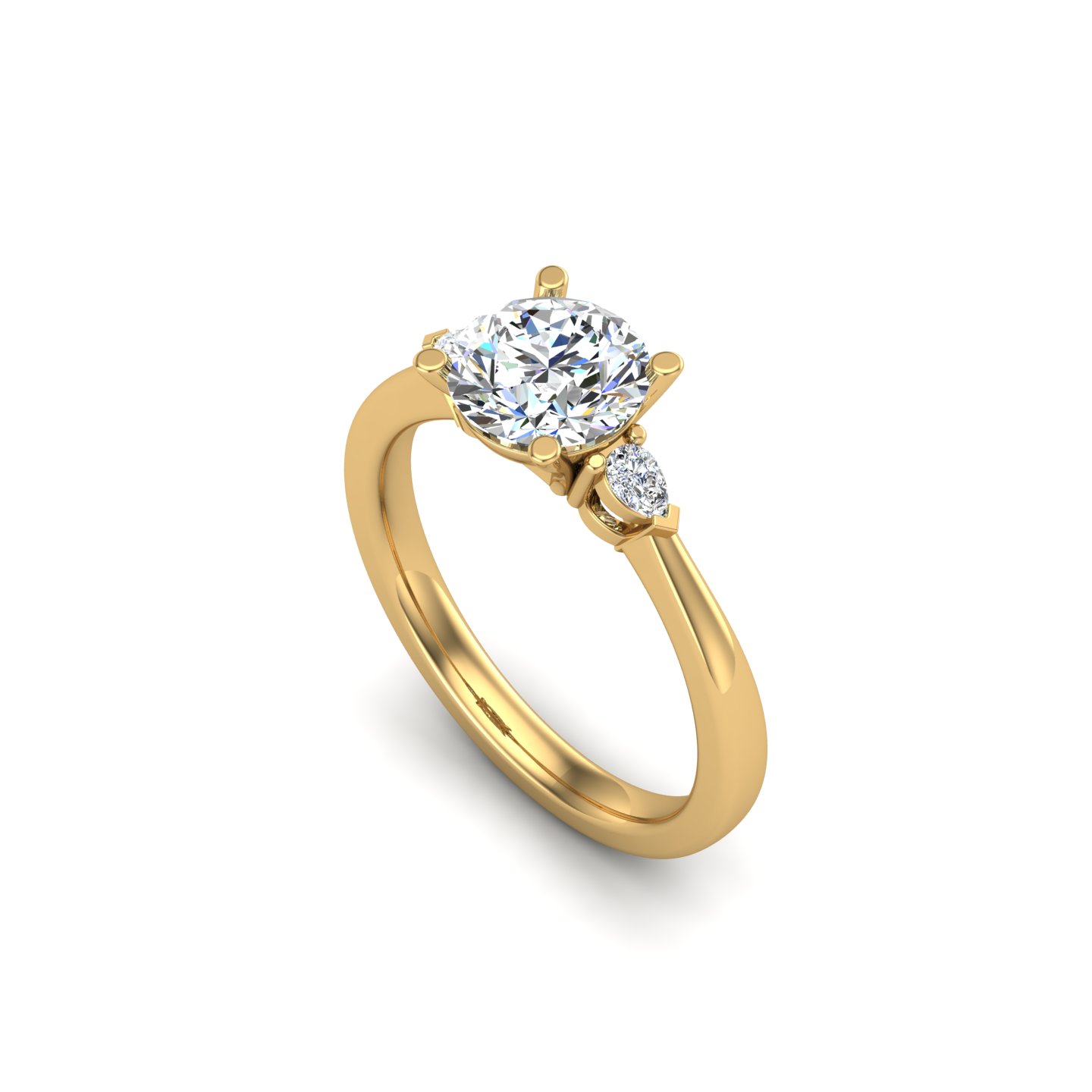 Mira 3 Stone ring with Pear sides